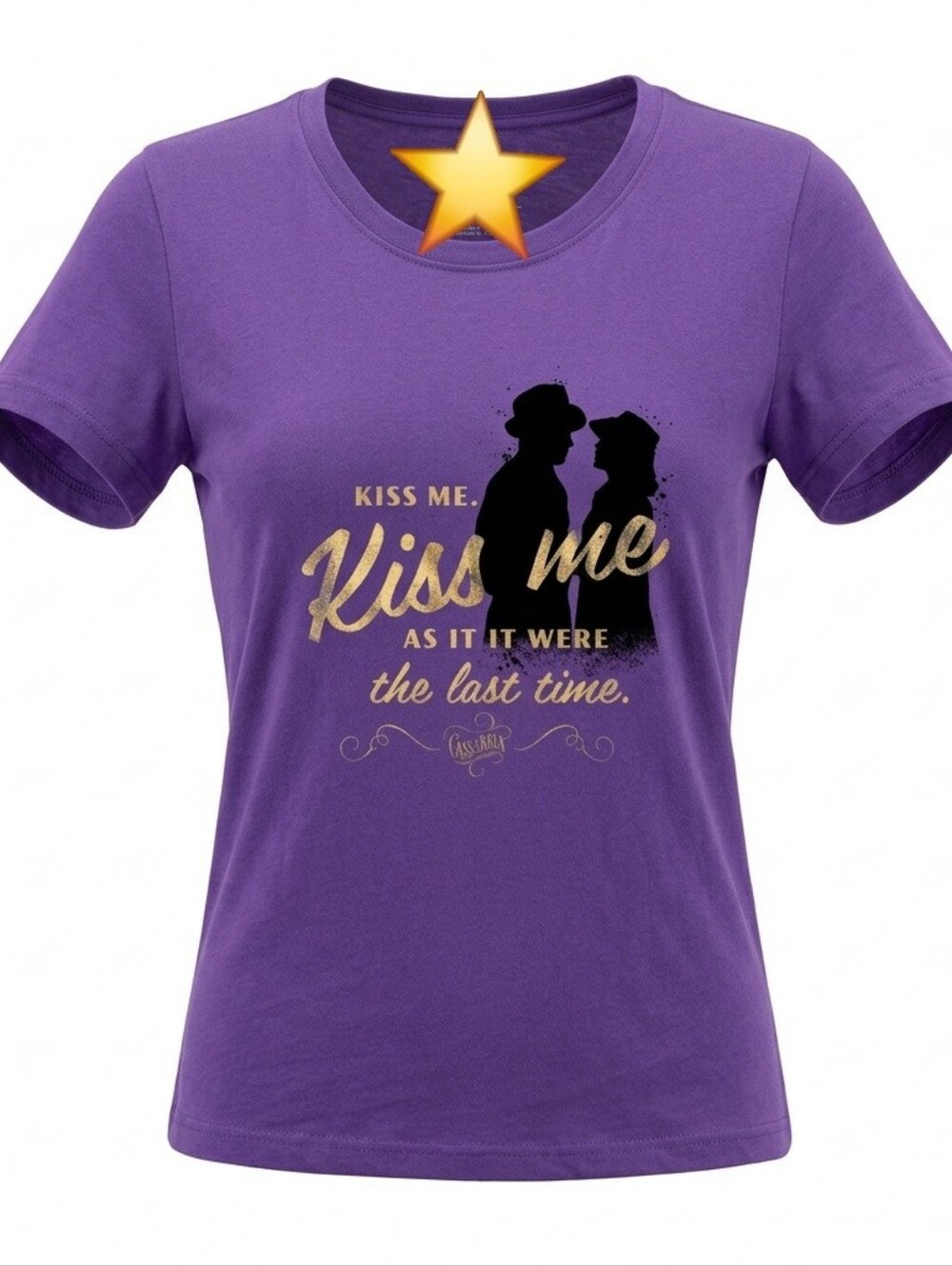 Casablanca Movie Warner Bros Purple Graphic T-Shirt Womens XLarge Gold Lettering